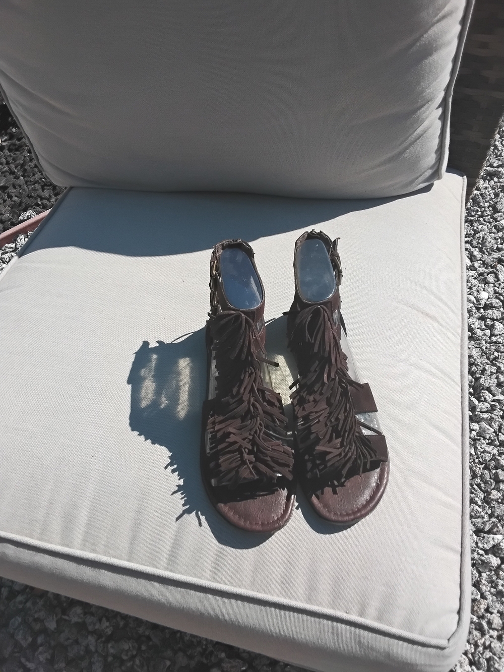 Report Brown Fringe Gladiator Sandals Size8